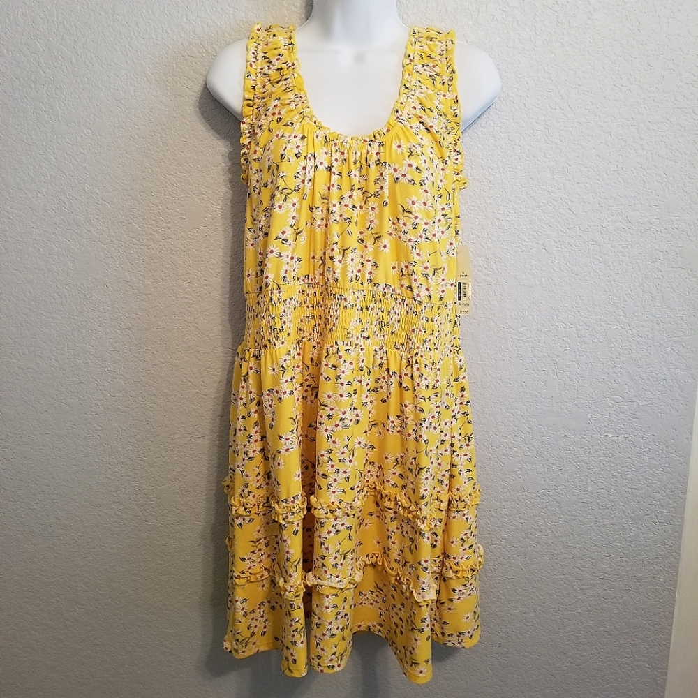 No Boundaries Yellow Sleeveless Floral Dress